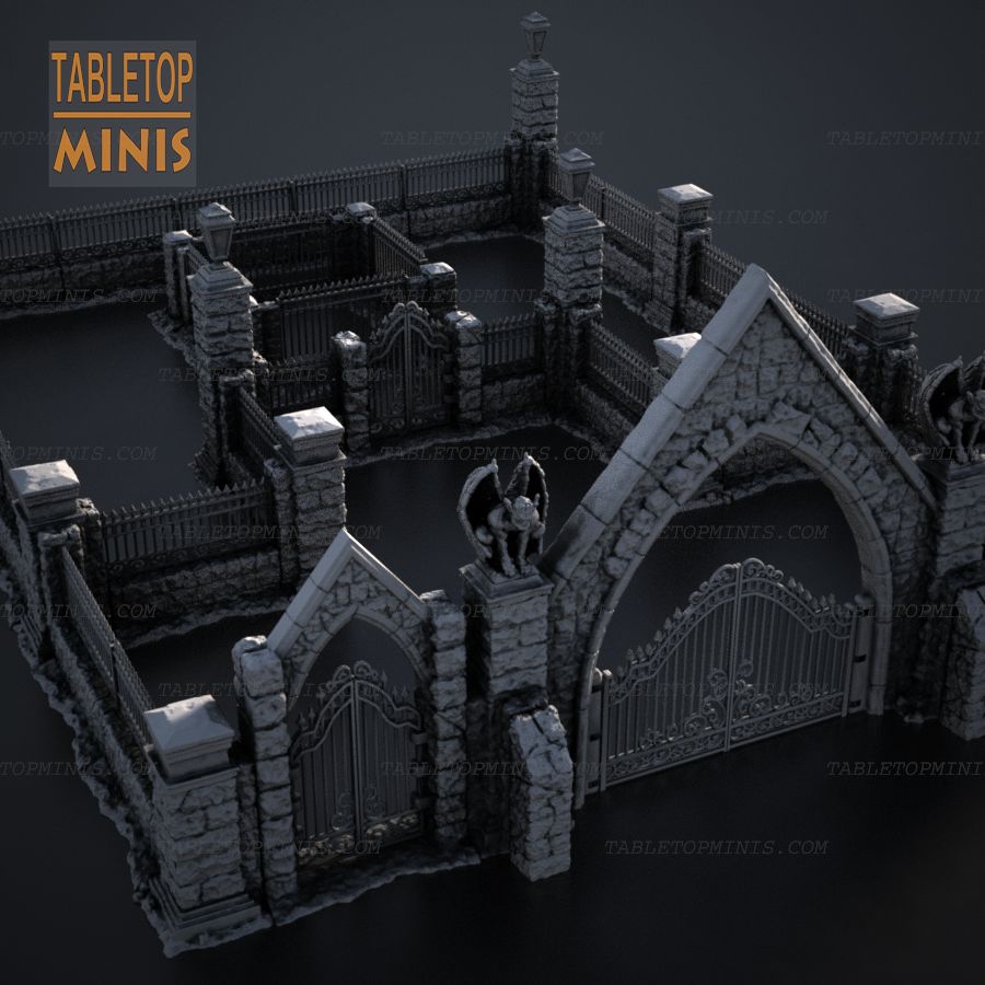  barrier fence grave cemetery graveyard crypt gate gates mansion stl mesh dnd 3dprint mini miniature