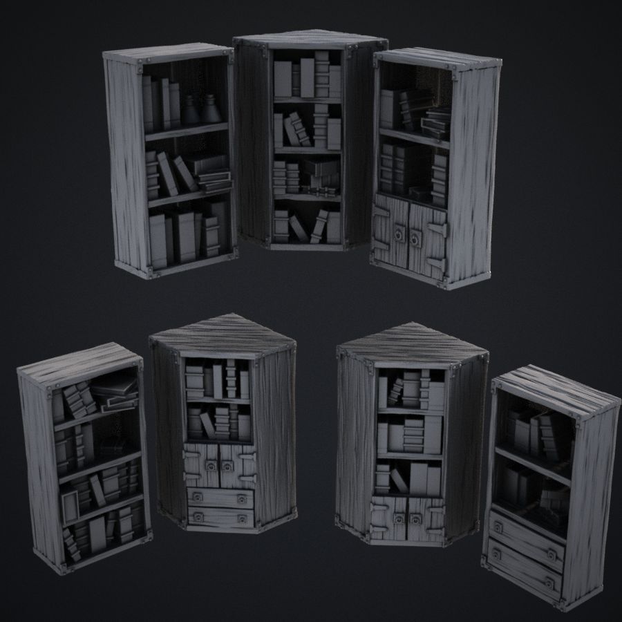  prop dnd modular book shelf shelve scenery shelves books library scatter dungeons dragons cupboard bookcase stl mesh dnd 3dprint mini miniature