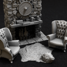 fire hearth furniture tavern chair seat animal bear inn fireplace armchair rug place stl mesh dnd 3dprint mini miniature
