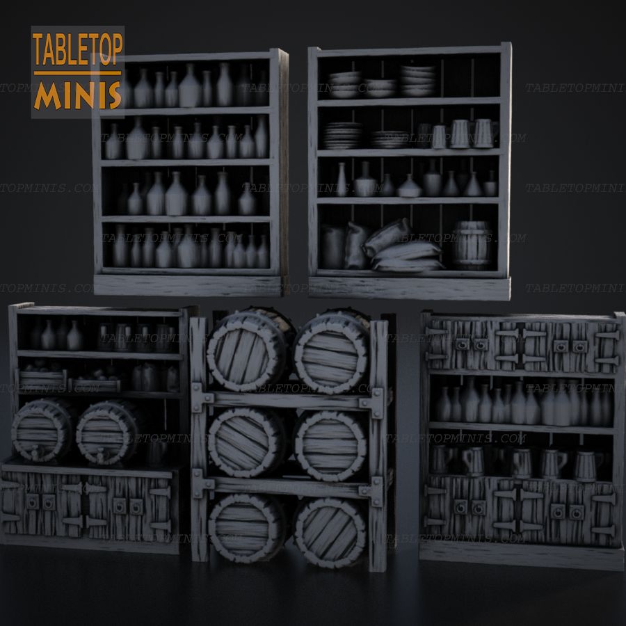  dnd barrel tavern barrels shelves dungeons dragons inn cupboard cupboards stl mesh dnd 3dprint mini miniature