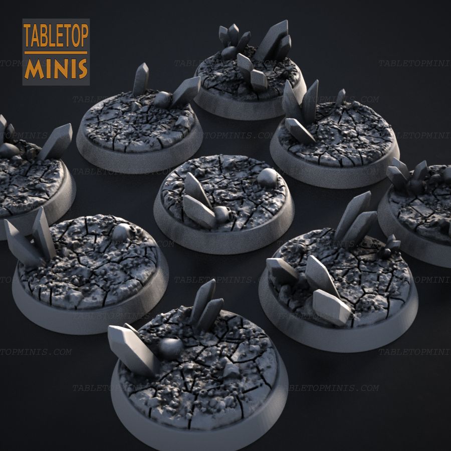  base terrain bases skulls warhammer40k cracked crack crystals gems ground cracks stl mesh dnd 3dprint mini miniature