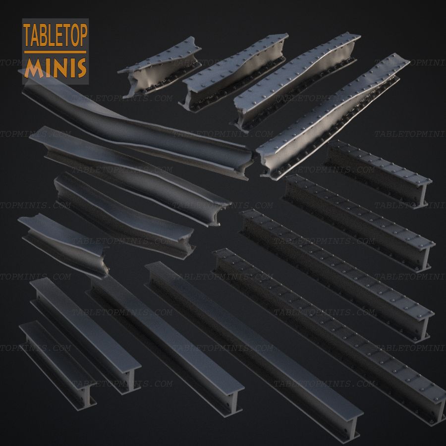  metal terrain construction scenery scatter craft ibeam beam hbeam structural rubble industrial scratch debris ruined stl mesh dnd 3dprint mini miniature